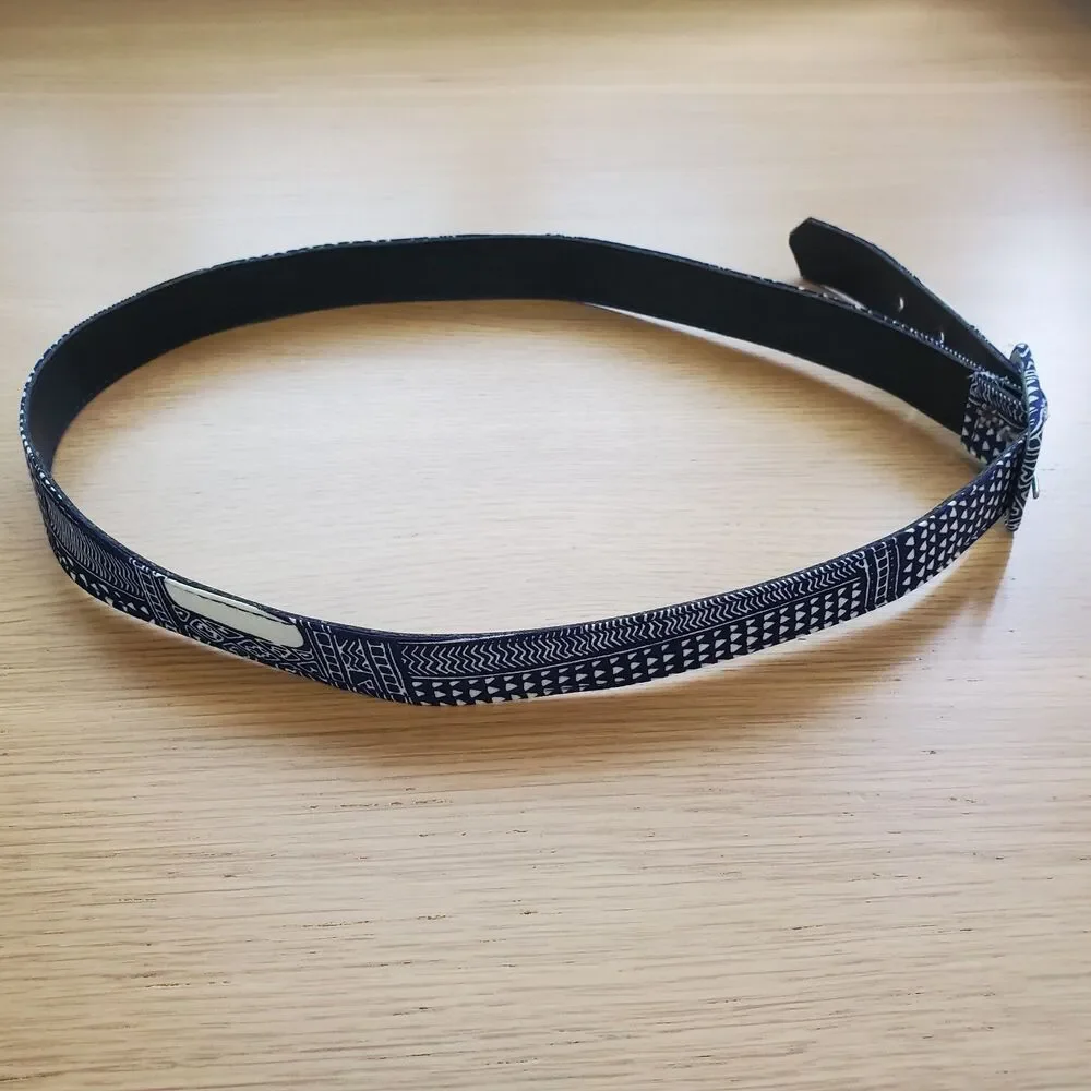 Vintage 80's Blue Patterned Cloth Belt